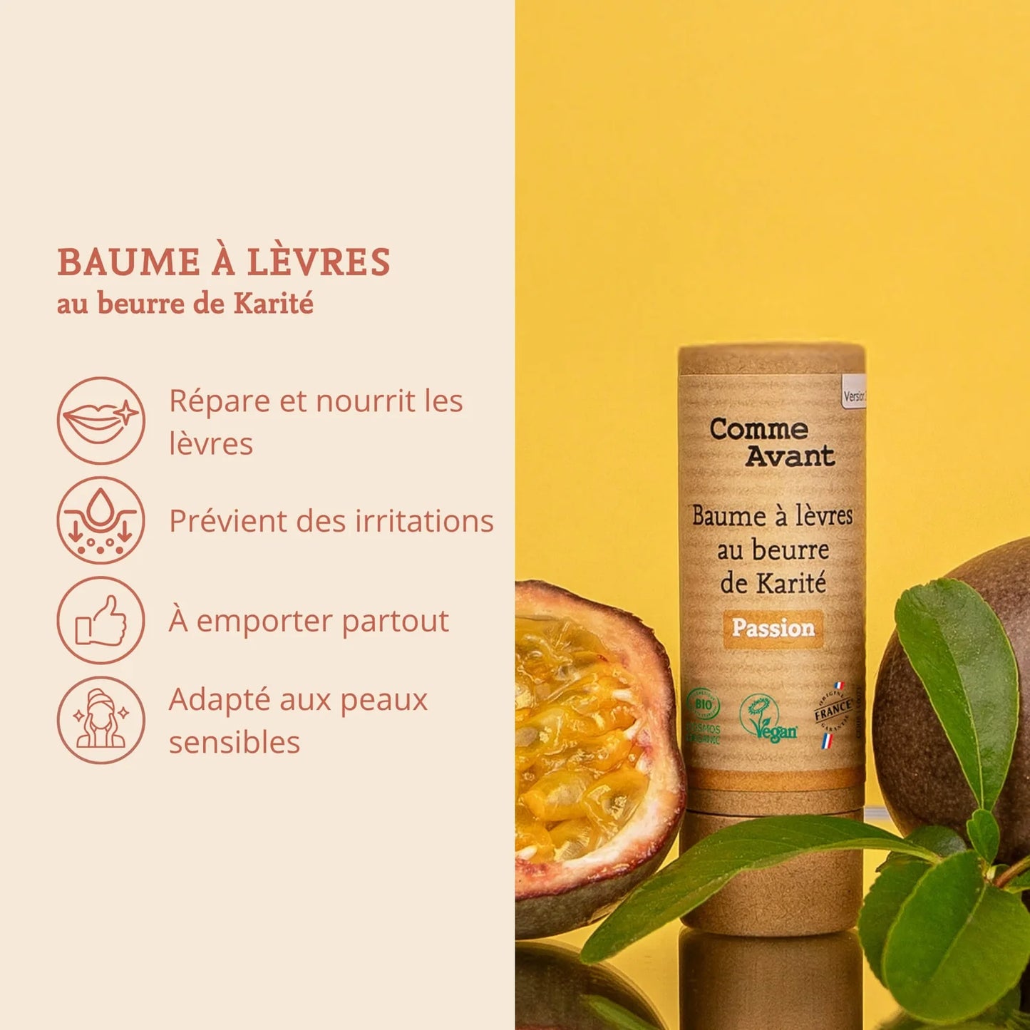 Baume à lèvres au karité "parfum passion"